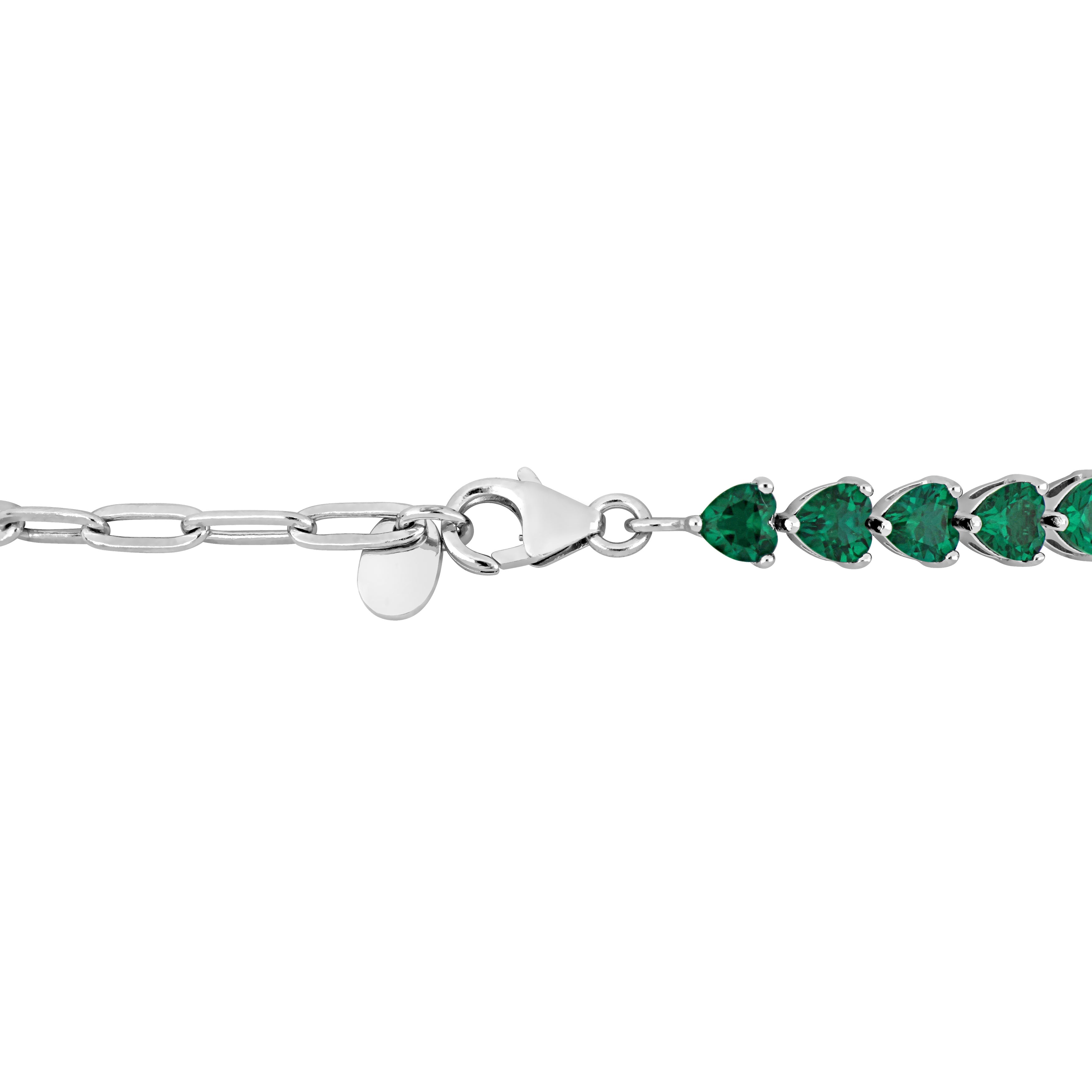Created emerald tennis bracelet showing lobster claw clasp detail by Lord & Taylor