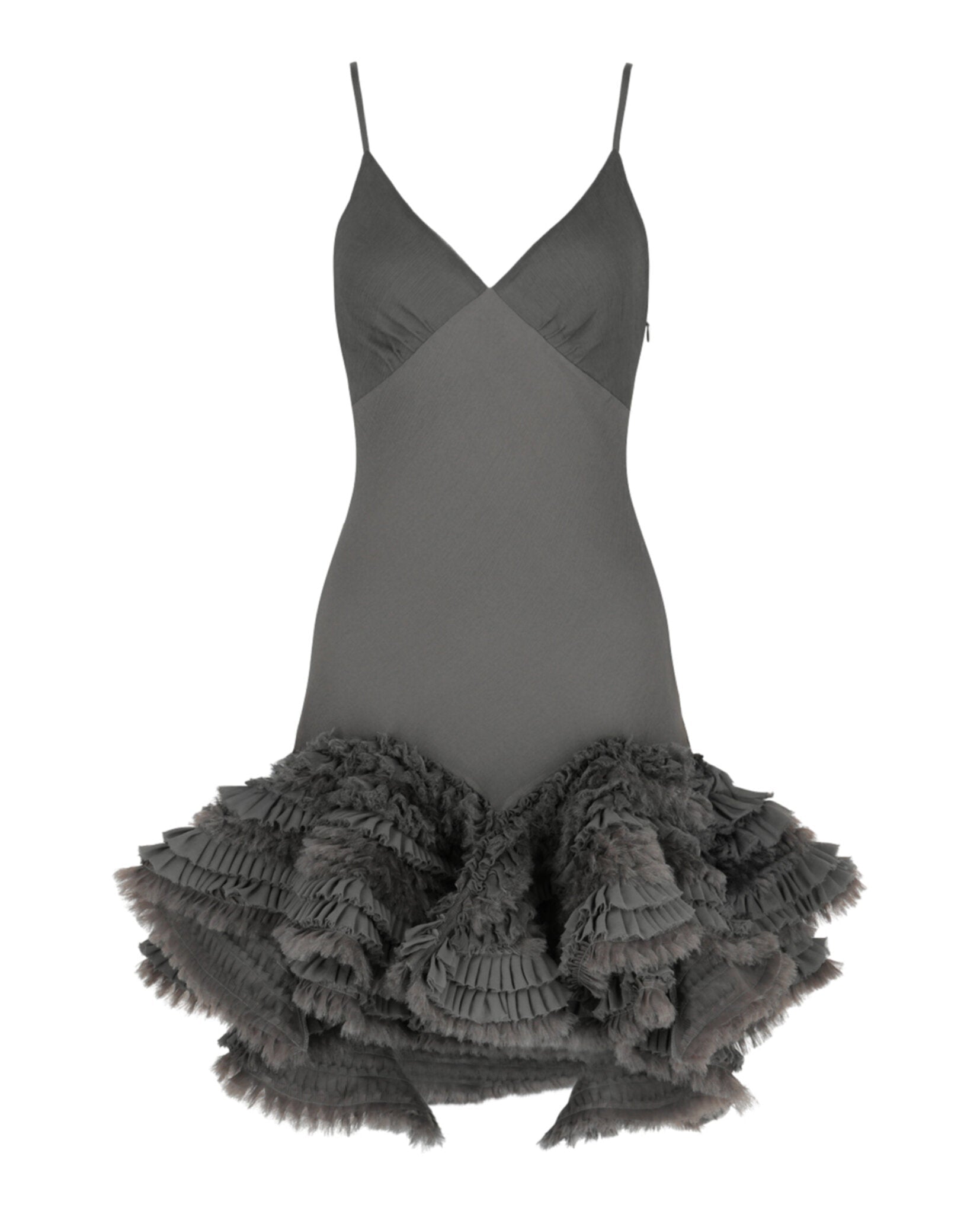 mini dress luxury Givenchy Ruffled Silk Mini Dress, 38 / Grey