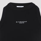 Black Givenchy crop top detail view showing logo placement by Givenchy