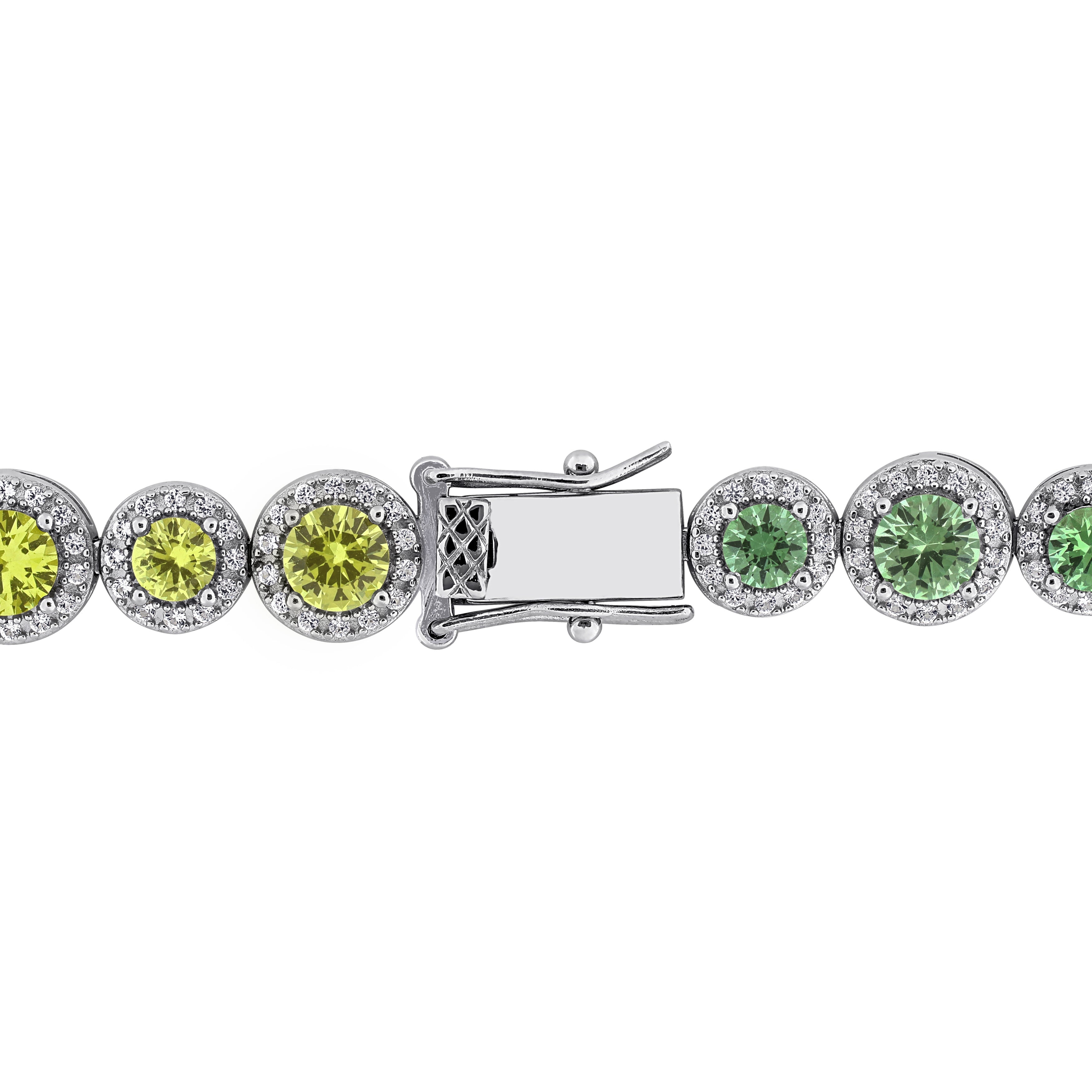 Multi-color sapphire tennis bracelet showing box clasp closure detail by Lord & Taylor