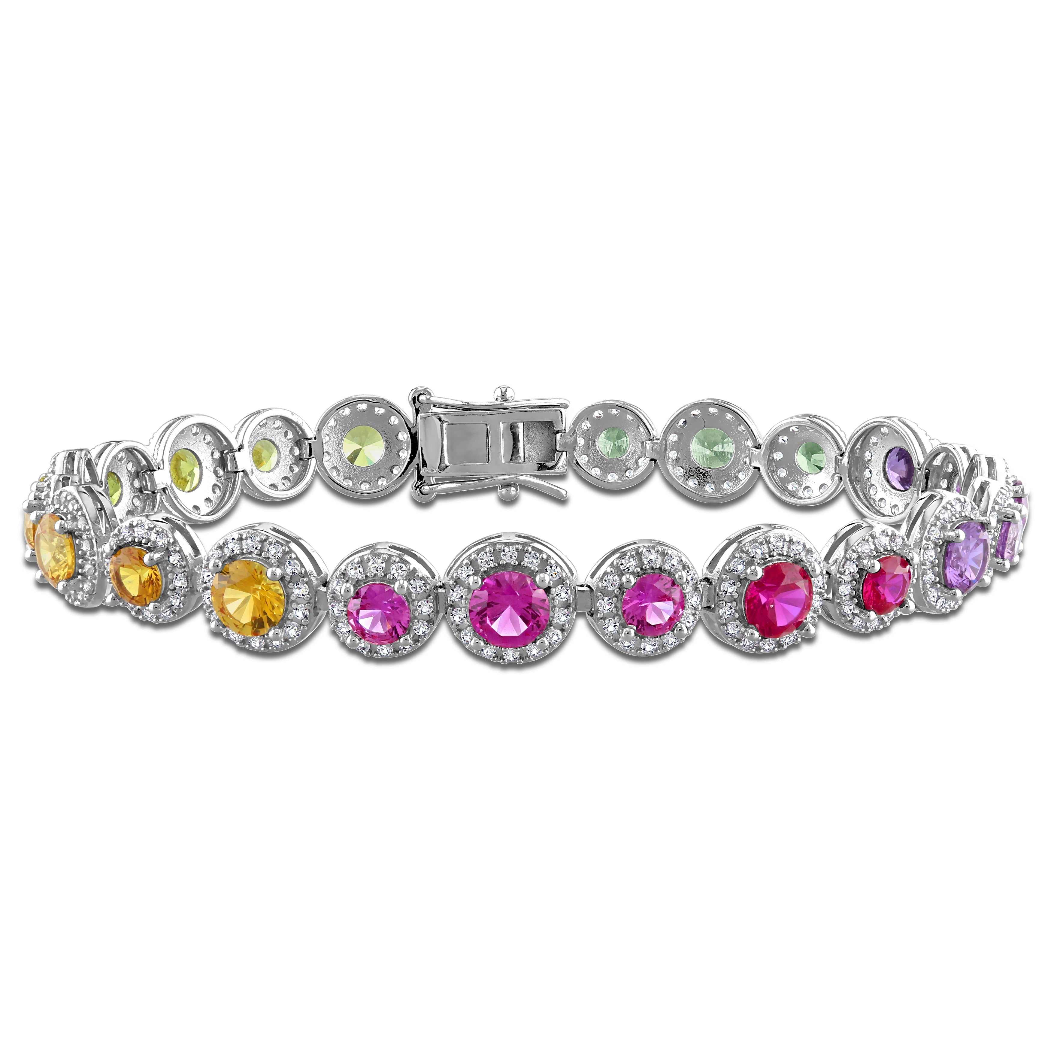 Multi-color created sapphire tennis bracelet in sterling silver, front view by Lord & Taylor