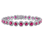 Ruby and white sapphire halo tennis bracelet in sterling silver, front view by Lord & Taylor