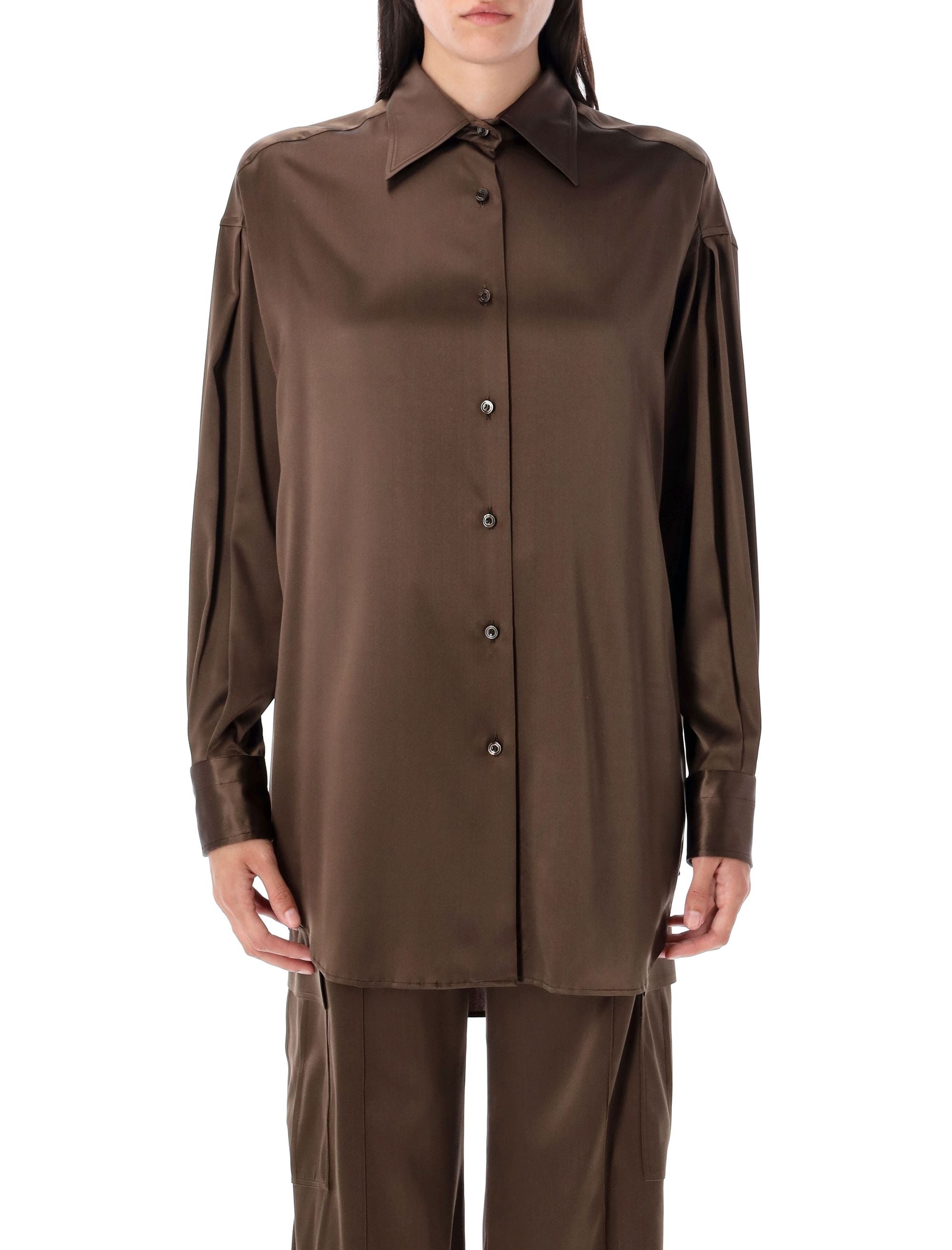 STRETCH SILK SATIN RELAXED FIT SHIRT Tom Ford CHOCOLATE 38