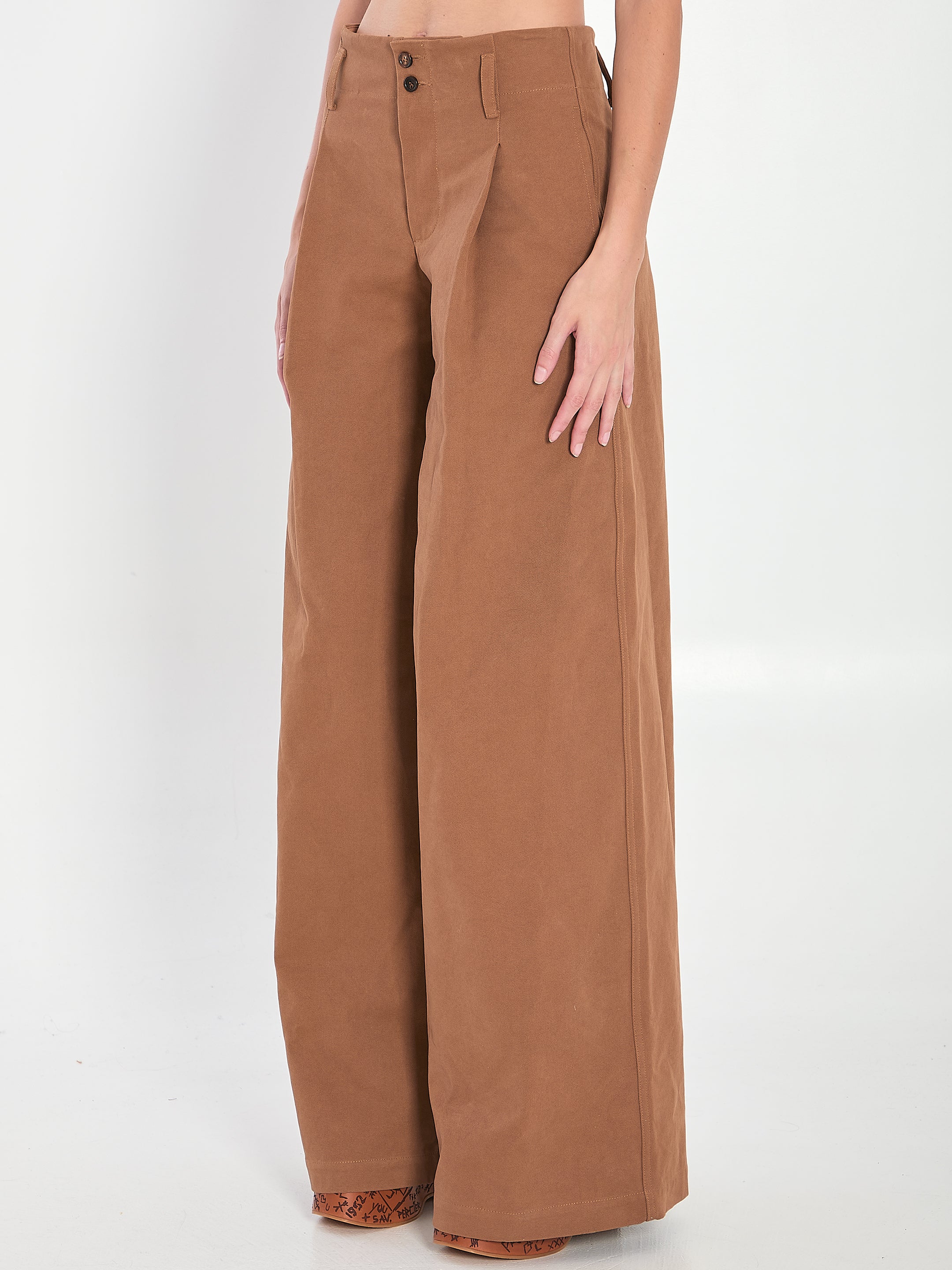 BROWN COTTON WIDE-LEG PANT Chloé