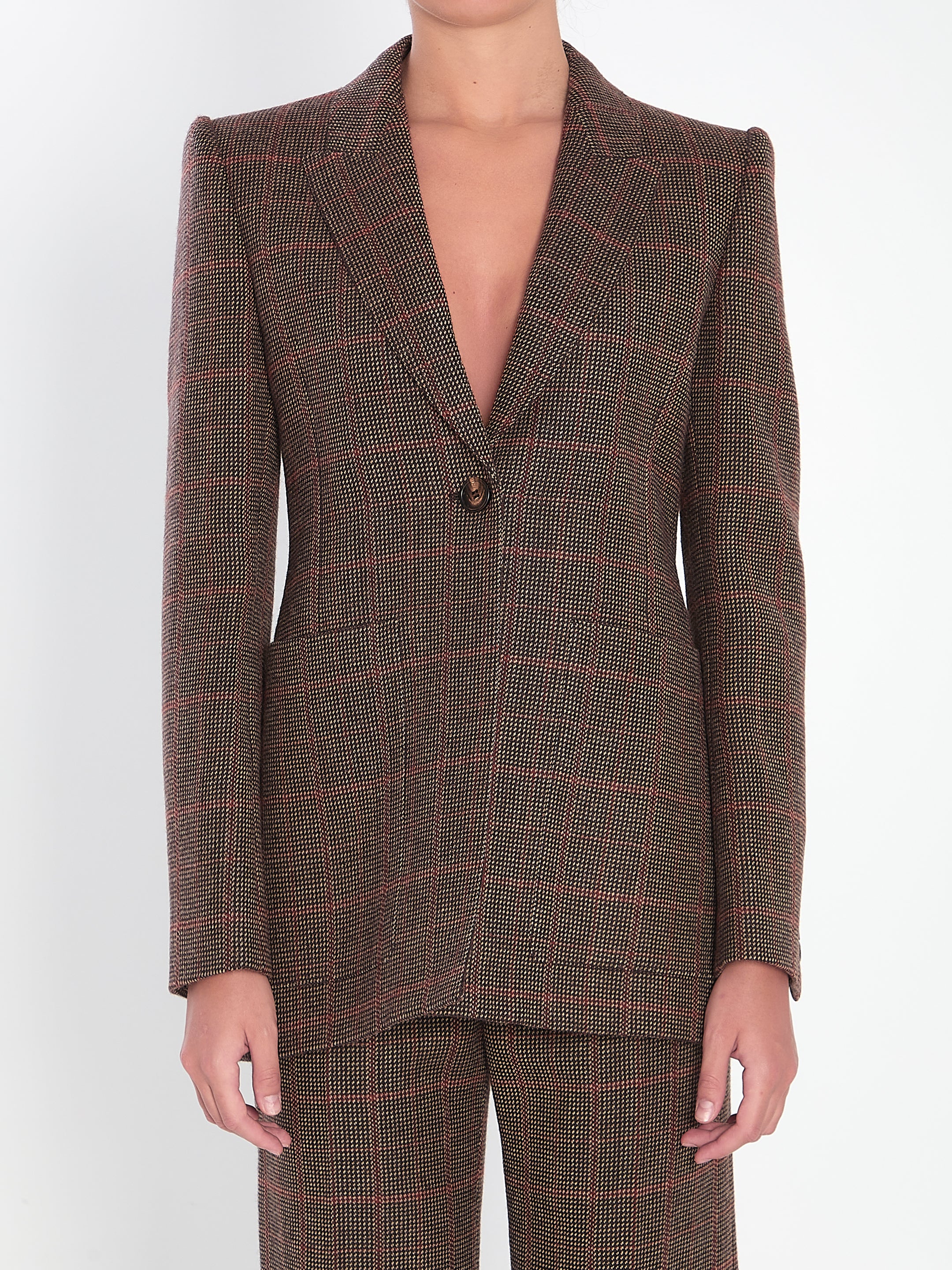 CHECKED WOOL TAILORED JACKET Chloé BROWN 36