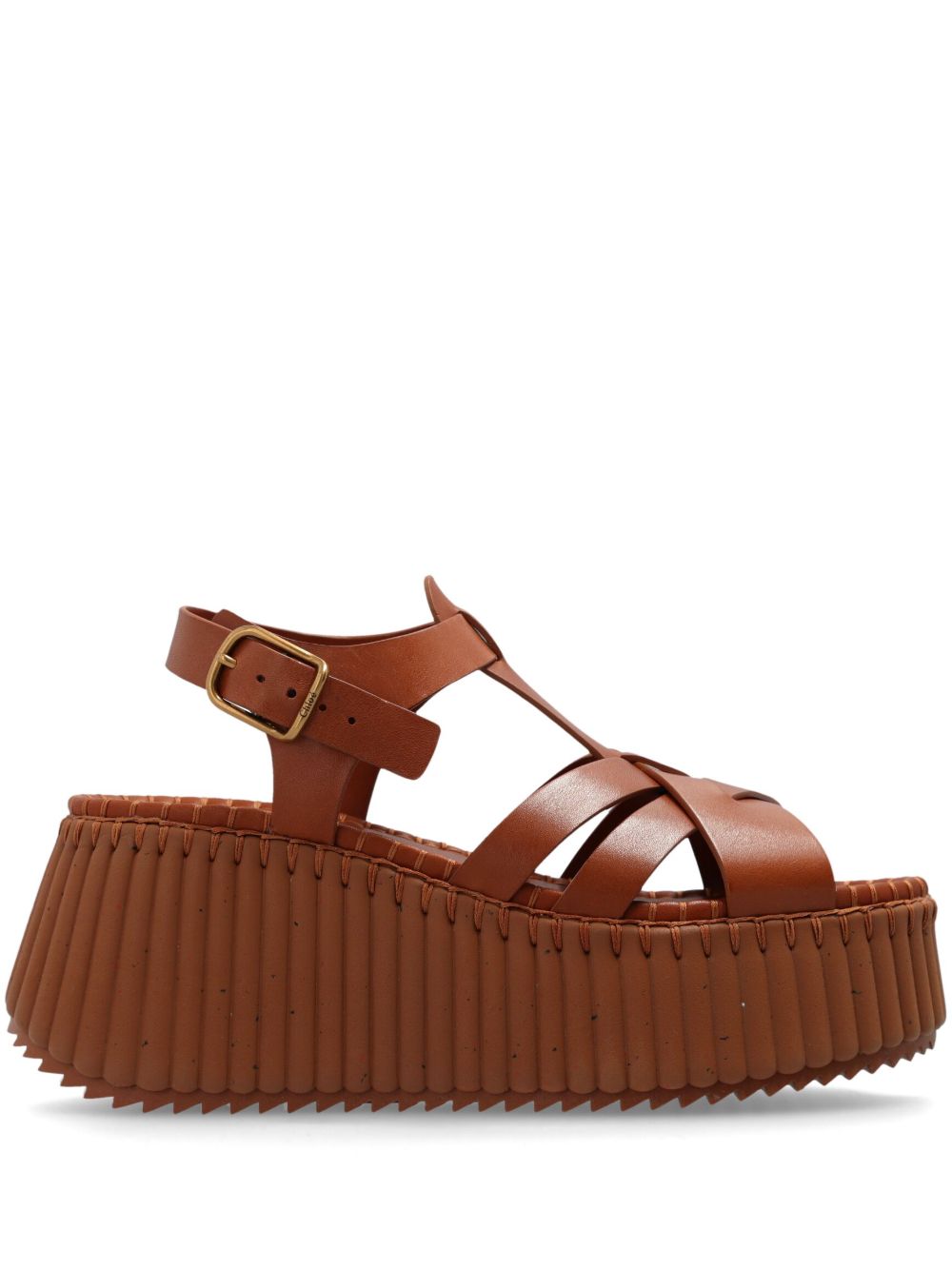 NAMA WEDGE SANDALS Chloé LEATHER BROWN 37