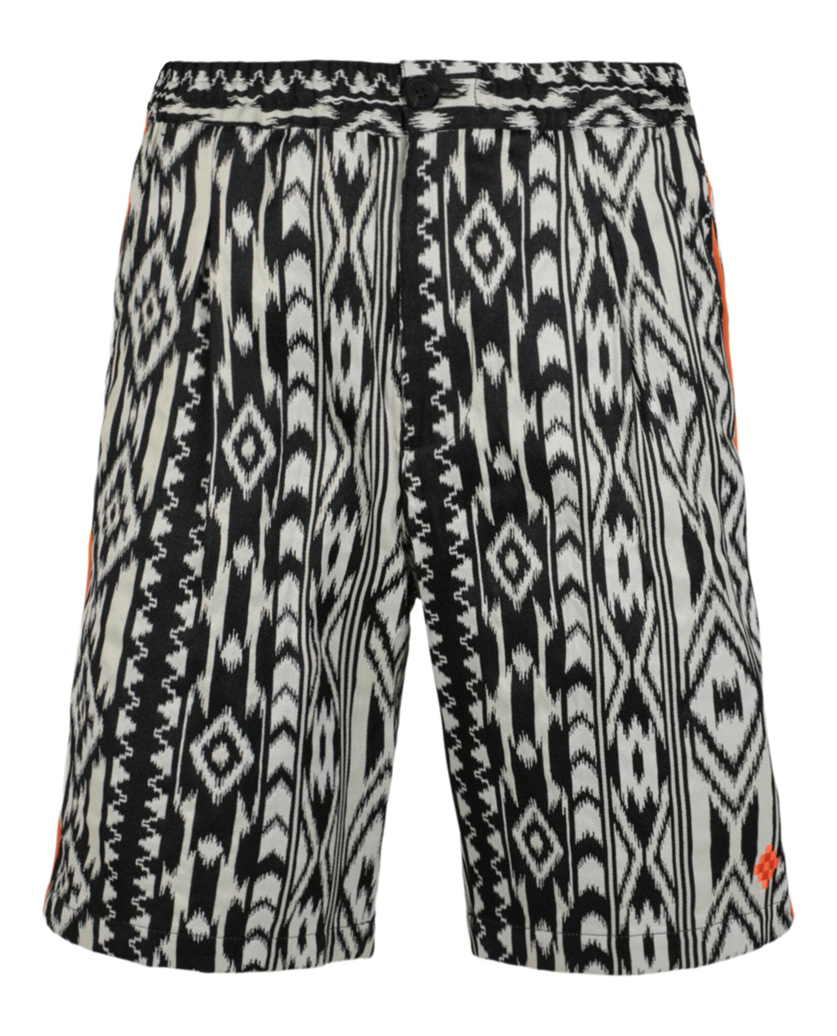 Black jacquard cotton shorts with tribal pattern by Marcelo Burlon, front view