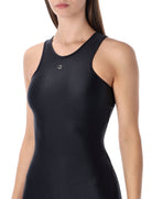 Black Coperni racer tank dress body-tracing fit, back view