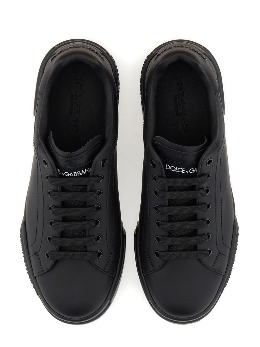 BLACK LEATHER FLAT SHOES Dolce & Gabbana