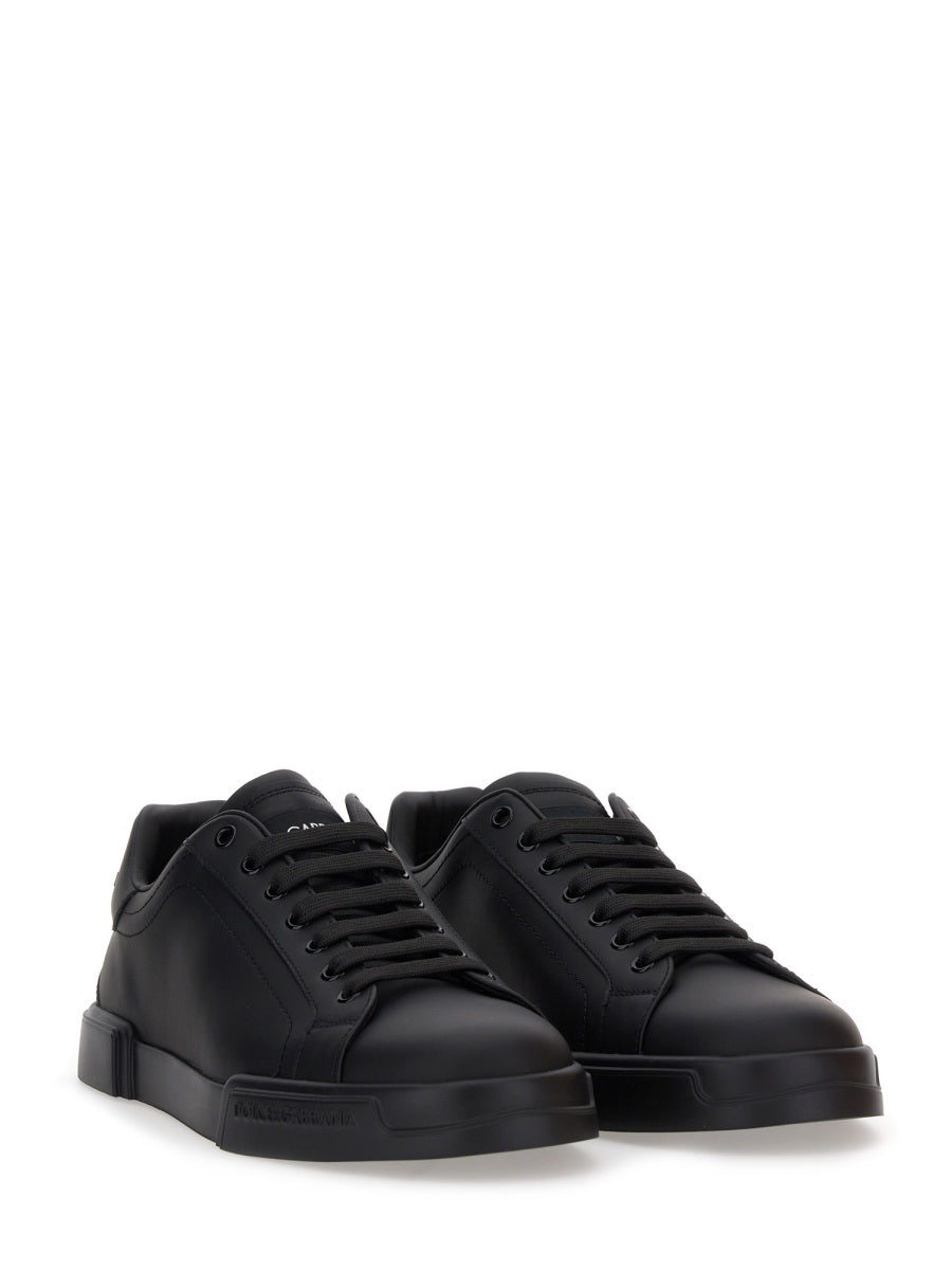 BLACK LEATHER FLAT SHOES Dolce & Gabbana