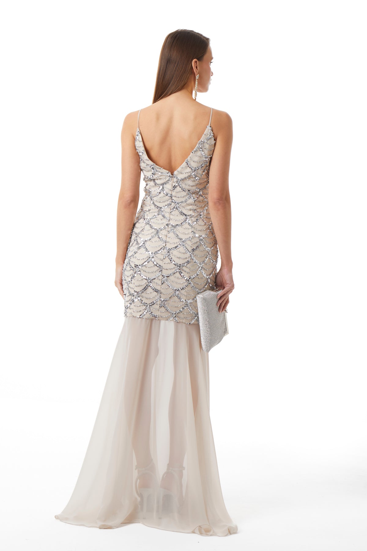 Lord & Taylor Heritage sequin maxi dress, back detail with spaghetti straps