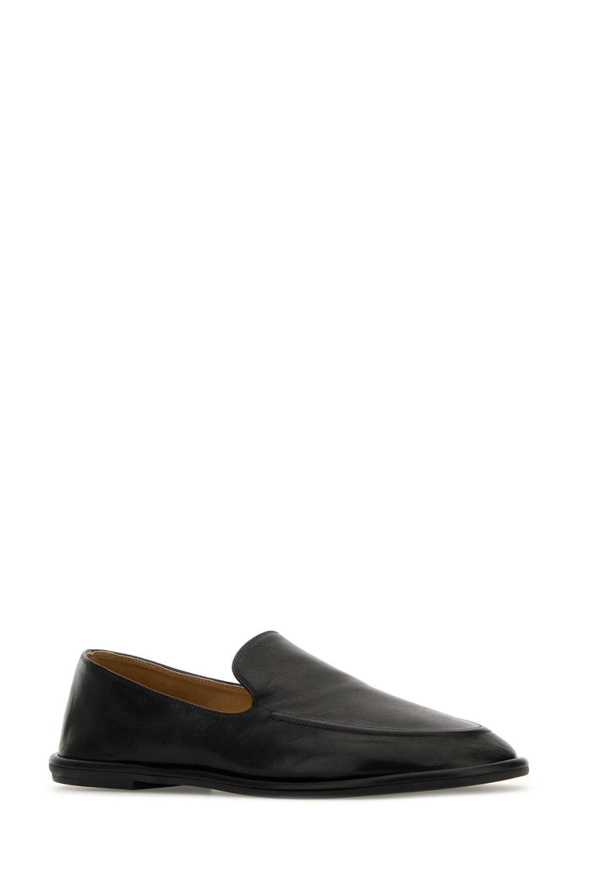 BLACK LEATHER CANAL LOAFERS The Row
