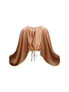 Cameo rose silk blouse with ribbon bow back closure by Di Stavnitser, back view
