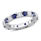 Blue sapphire sterling silver eternity band, top view by Lord & Taylor