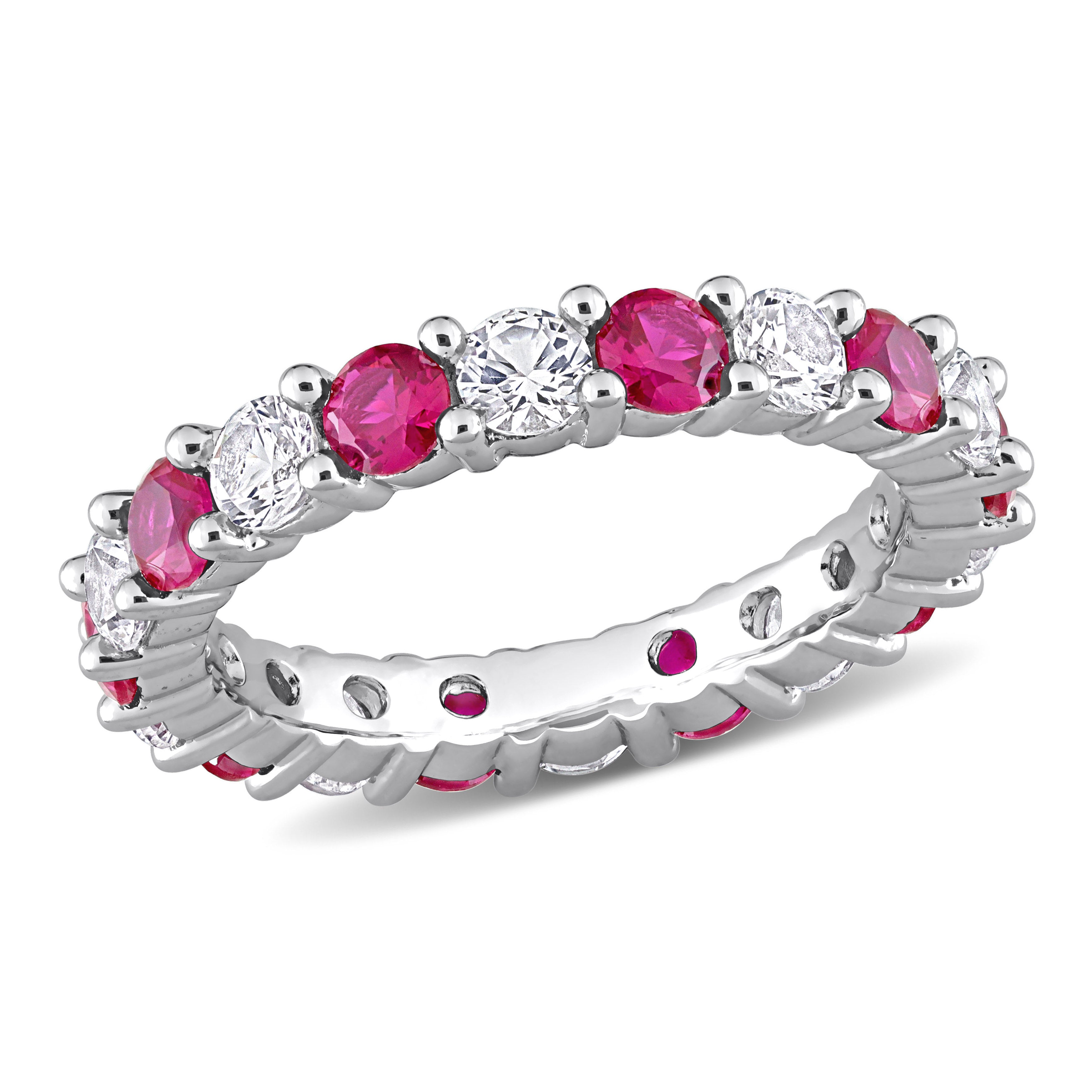 Ruby sterling silver eternity band, top view by Lord & Taylor