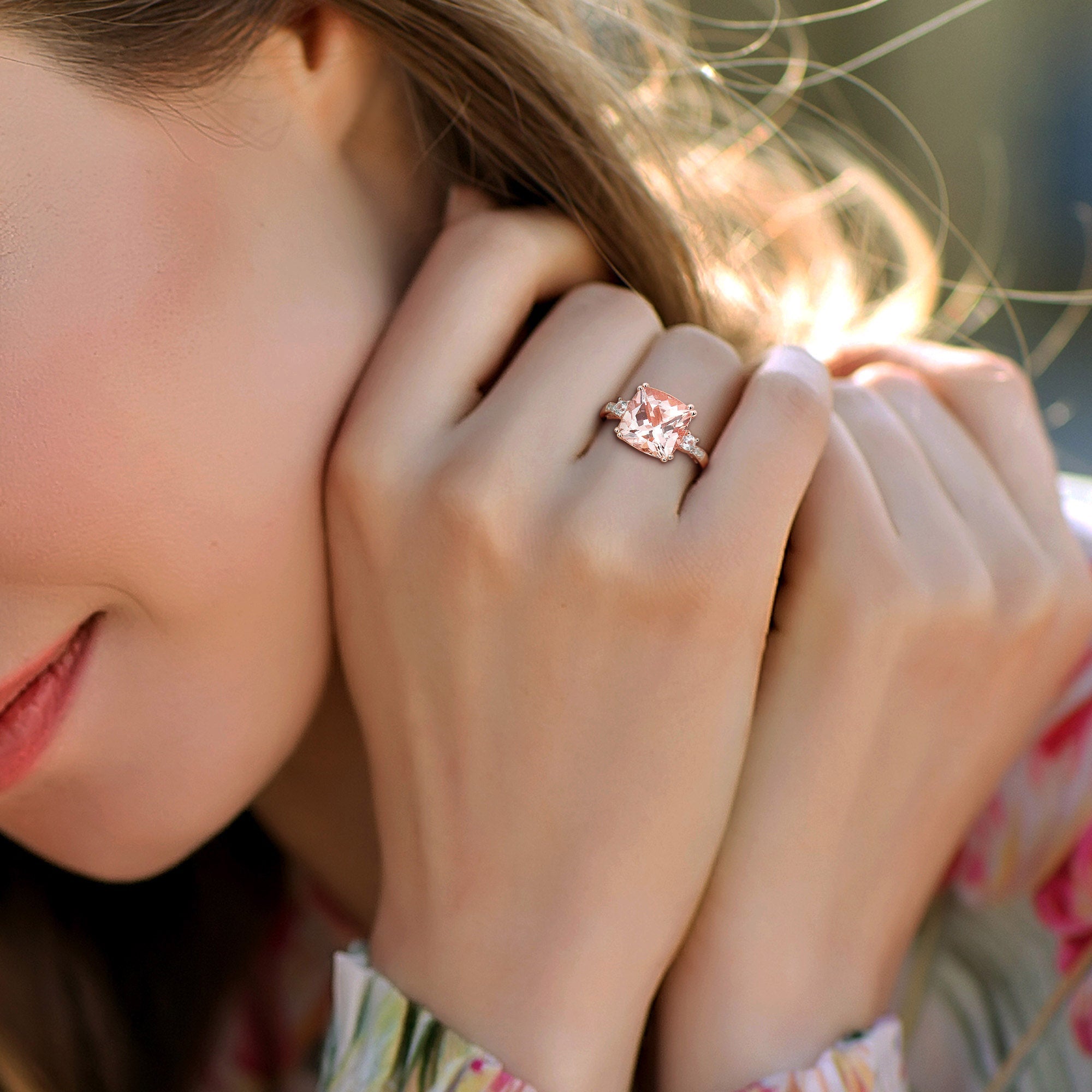 Morganite & Created White Sapphire Ring with Diamonds in 10k Rose Gold Jewelry Lord & Taylor