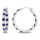 Blue sapphire and white sapphire sterling silver hoop earrings, front view by Lord & Taylor