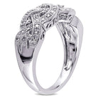 Sterling silver diamond braided ring showing band detail, side angle by Lord & Taylor