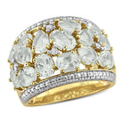 Green quartz gemstone cocktail ring in yellow-tone sterling silver, front view