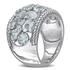 Aquamarine gemstone cocktail ring, back view showing sterling silver band