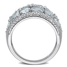 Aquamarine gemstone cocktail ring, detail view of oval and pear cut stones