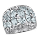 Aquamarine gemstone cocktail ring in sterling silver, front view by Lord & Taylor