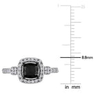 Cushion-cut black diamond with white diamond halo detail, close-up by Lord & Taylor