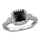 Black diamond engagement ring with white diamond halo in 14k white gold, front view by Lord & Taylor