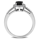 White gold oval halo engagement ring with black diamond by Delmar, side profile