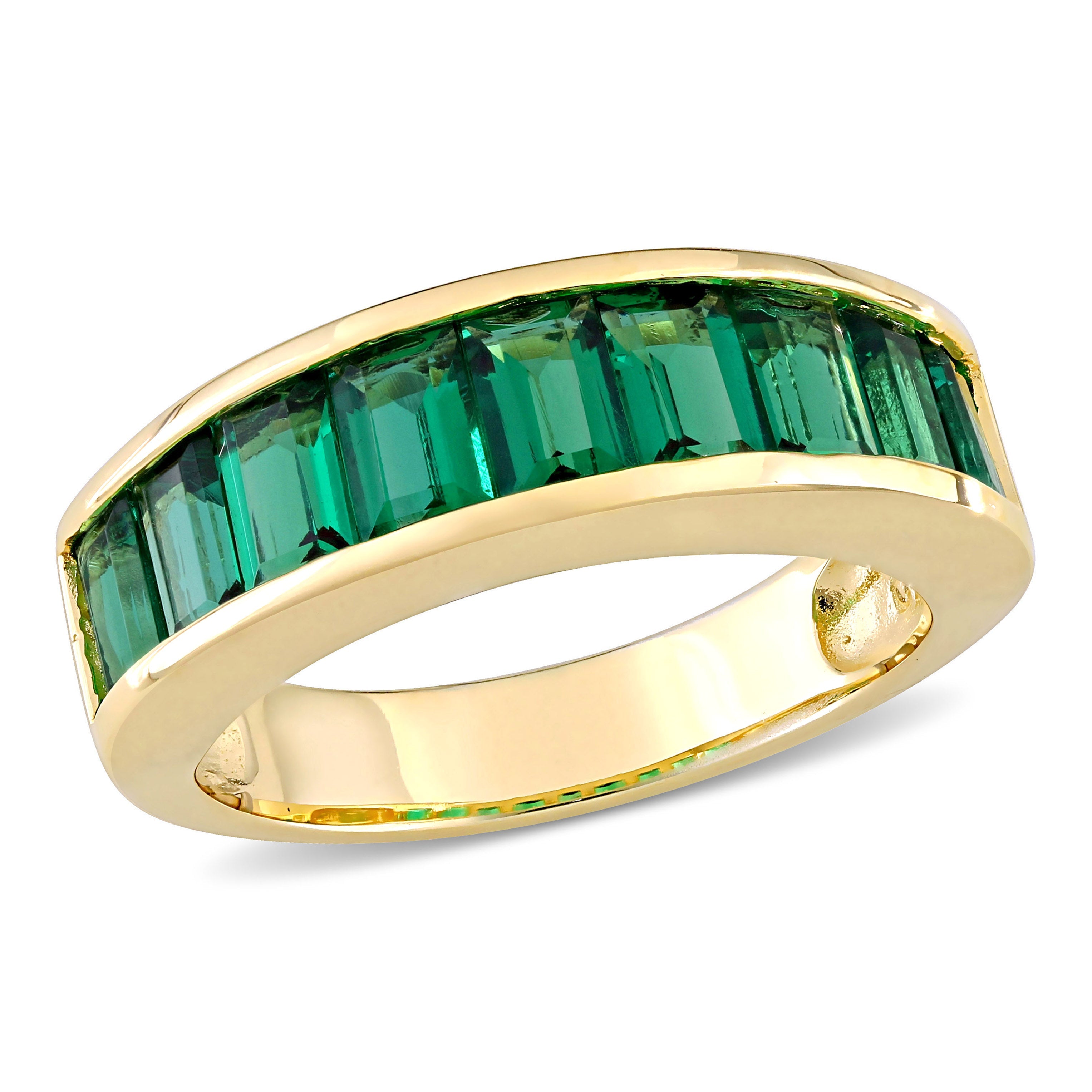 Emerald yellow-plated sterling silver anniversary band, top view