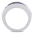 Blue sapphire sterling silver band, angled view of baguette stones