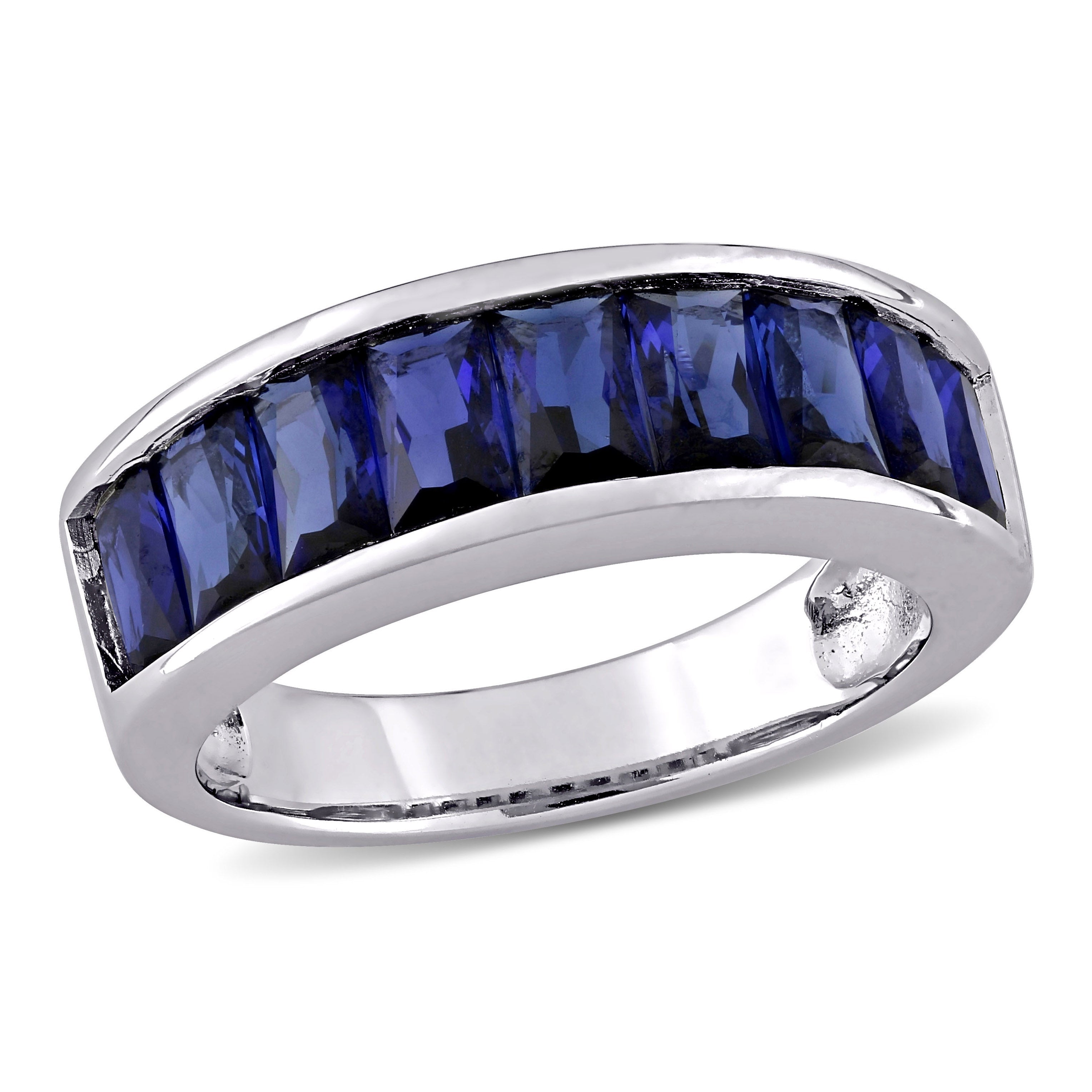 Blue sapphire sterling silver anniversary band by Lord & Taylor, top view