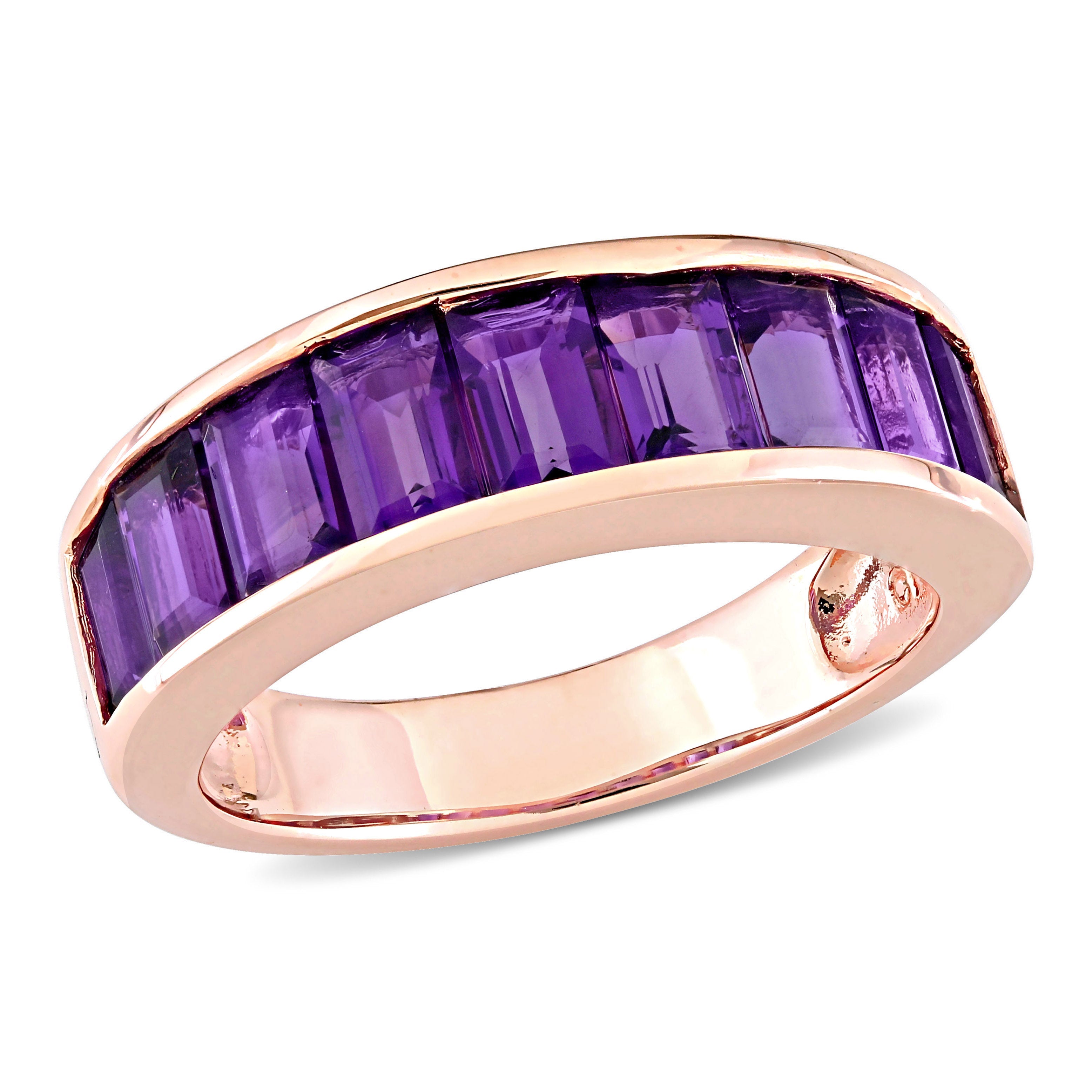 Amethyst rose-plated sterling silver anniversary band, top view