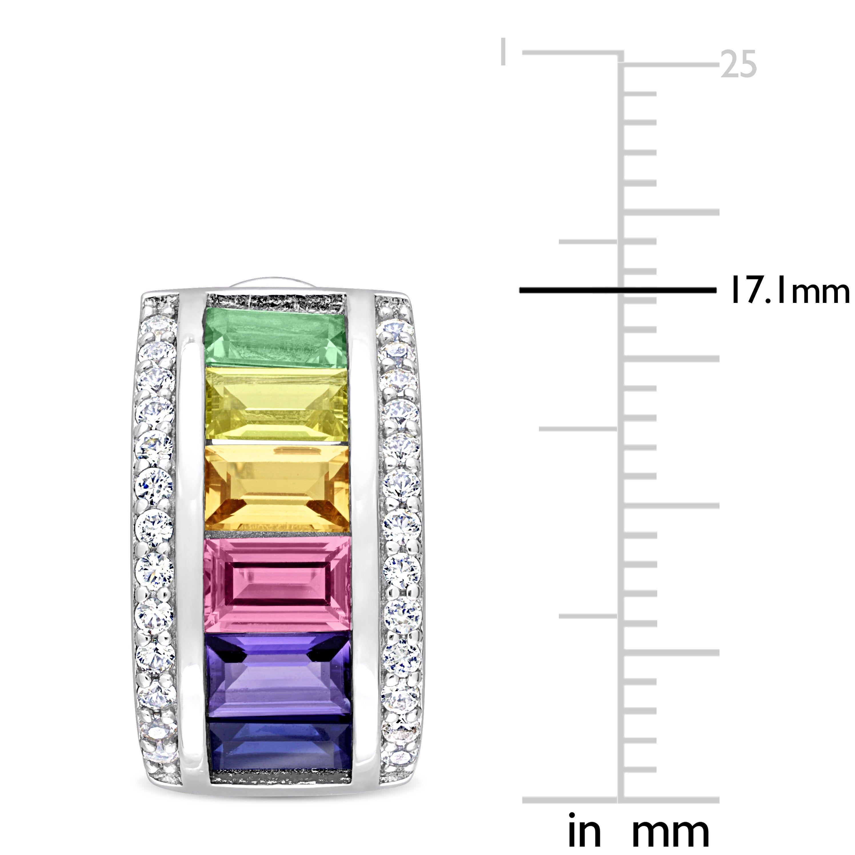 Close-up of multicolor baguette-cut created sapphires with white sapphire accents by Lord & Taylor