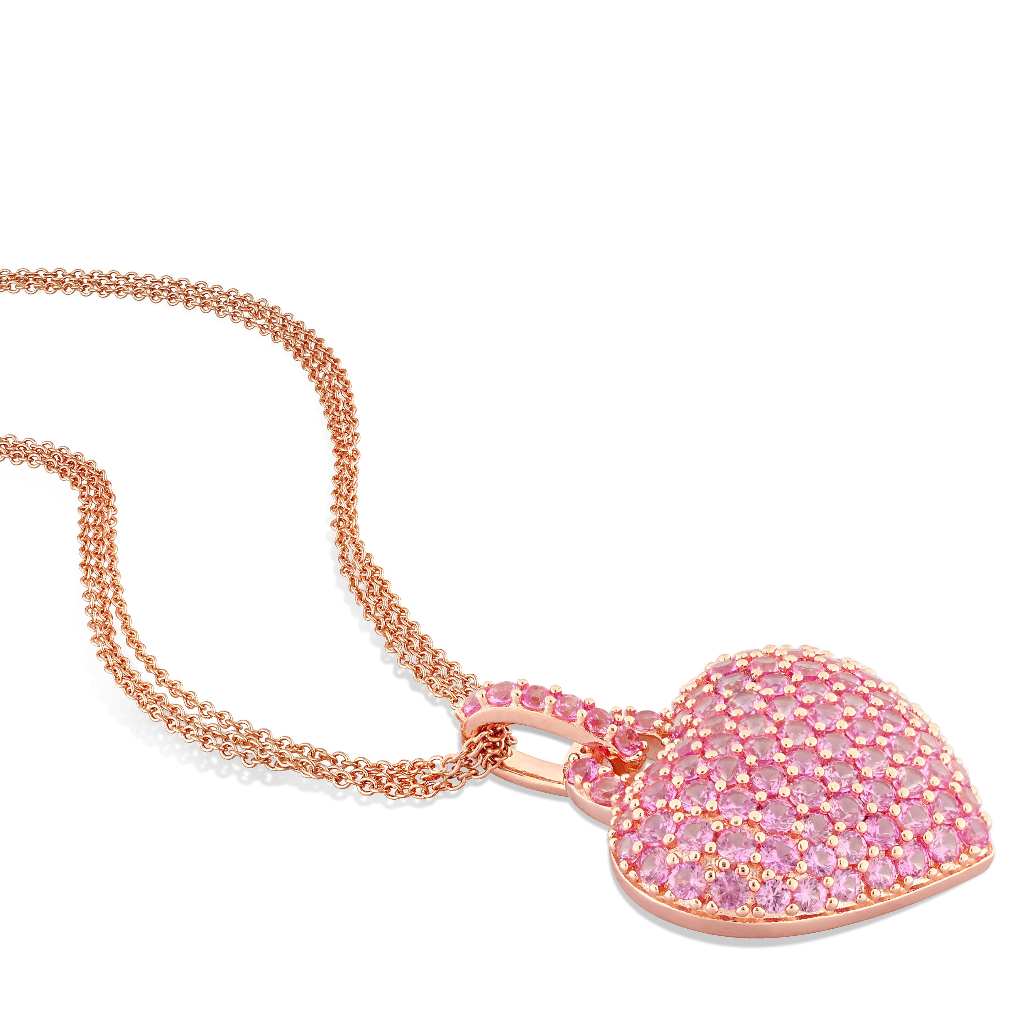 Rose-plated sterling silver heart pendant with triple-strand chain, detail view by Lord & Taylor