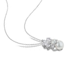 Sterling silver pearl pendant necklace by Lord & Taylor, detail of sapphire cluster