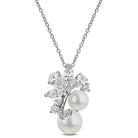 White pearl and sapphire cluster pendant necklace in sterling silver by Lord & Taylor, front view