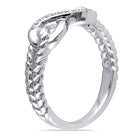 Sterling silver diamond infinity ring, back view showing band