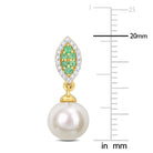 Cultured Freshwater Pearl Emerald & Diamond Marquise Shape Drop Earrings in 14k Yellow Gold Jewelry Lord & Taylor