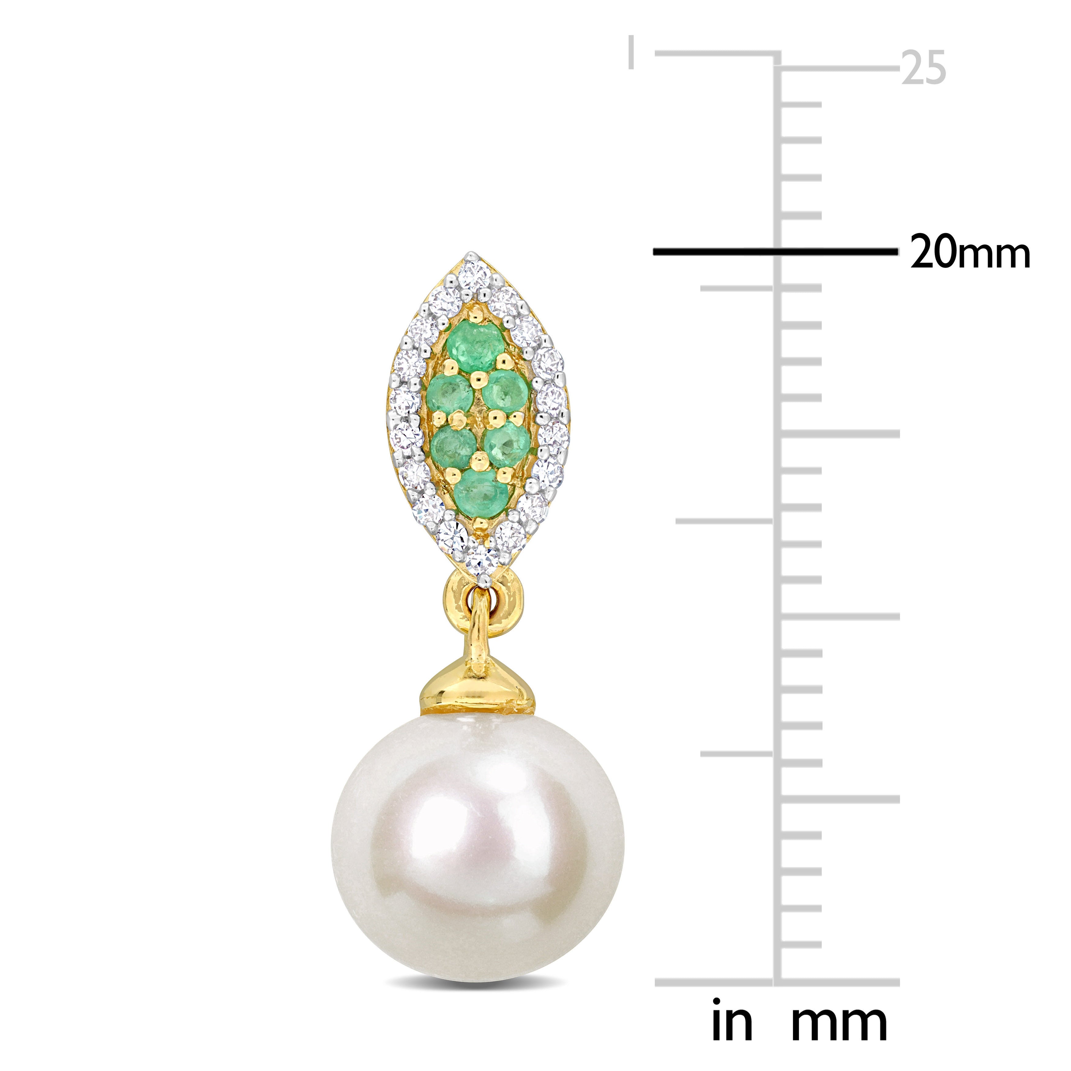 Cultured Freshwater Pearl Emerald & Diamond Marquise Shape Drop Earrings in 14k Yellow Gold Jewelry Lord & Taylor