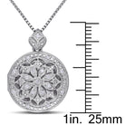 Sterling silver diamond locket pendant necklace by Lord & Taylor, close-up of floral detail
