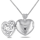 Diamond heart locket pendant back view showing sterling silver construction