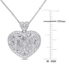 Side angle view of diamond heart locket pendant in sterling silver