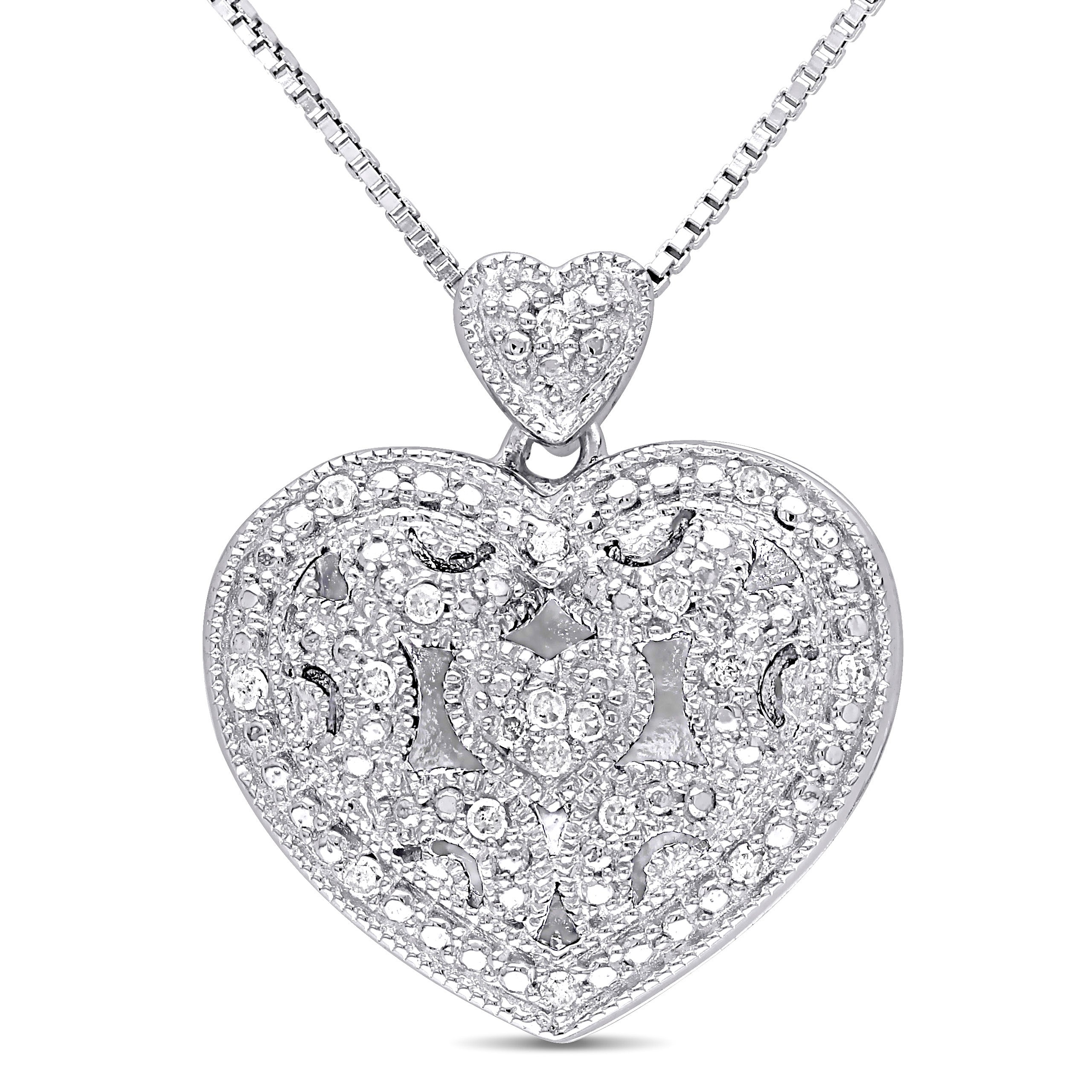 Sterling silver diamond heart locket pendant necklace by Lord & Taylor, front view