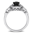 Lord & Taylor vintage halo ring with black rhodium plating, angled view