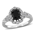 Lord & Taylor oval black diamond ring with white diamond halo, top view