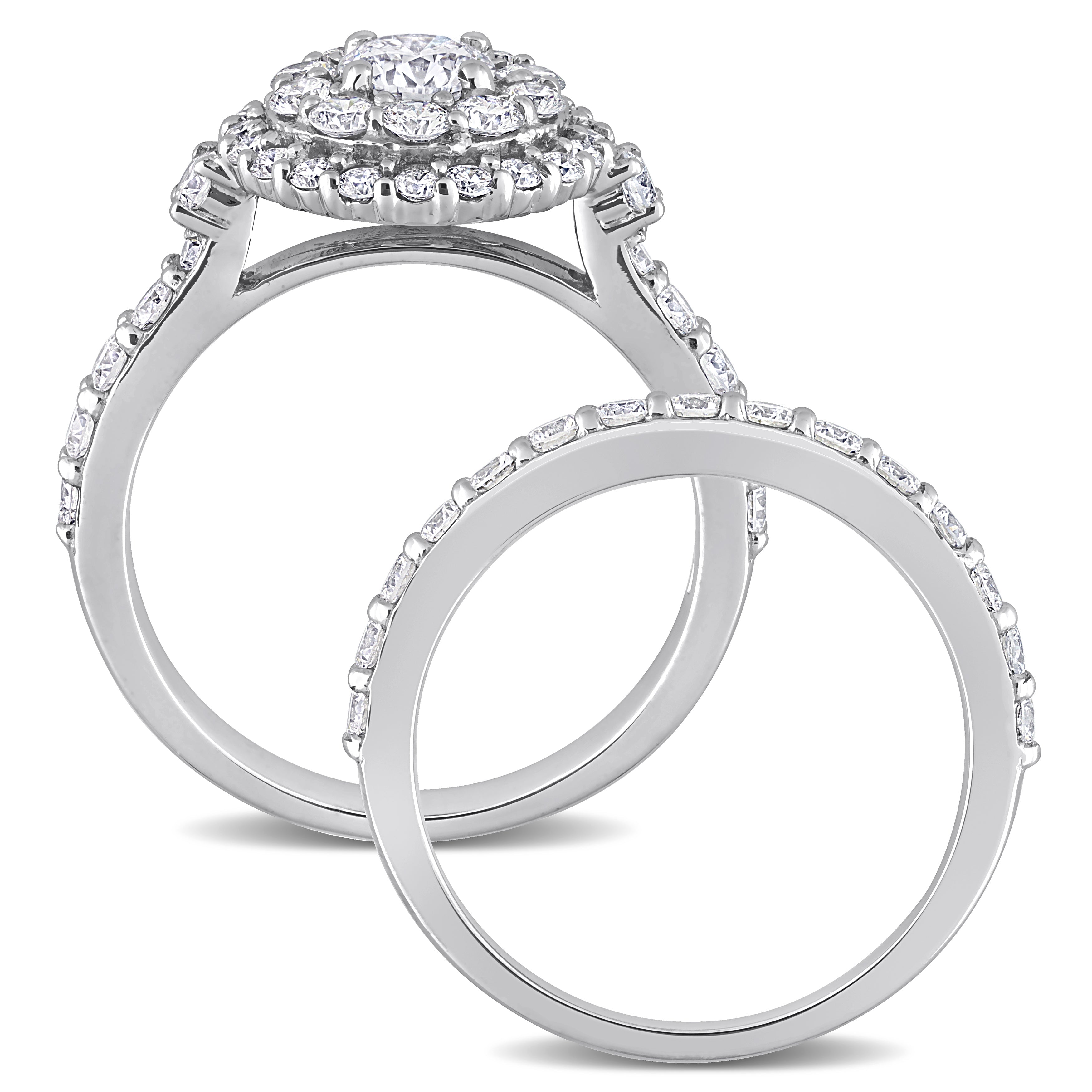 1 3/4ct TW Lab-Grown Diamond Double Halo Bridal Ring Set in 14k White Gold Jewelry Lord & Taylor