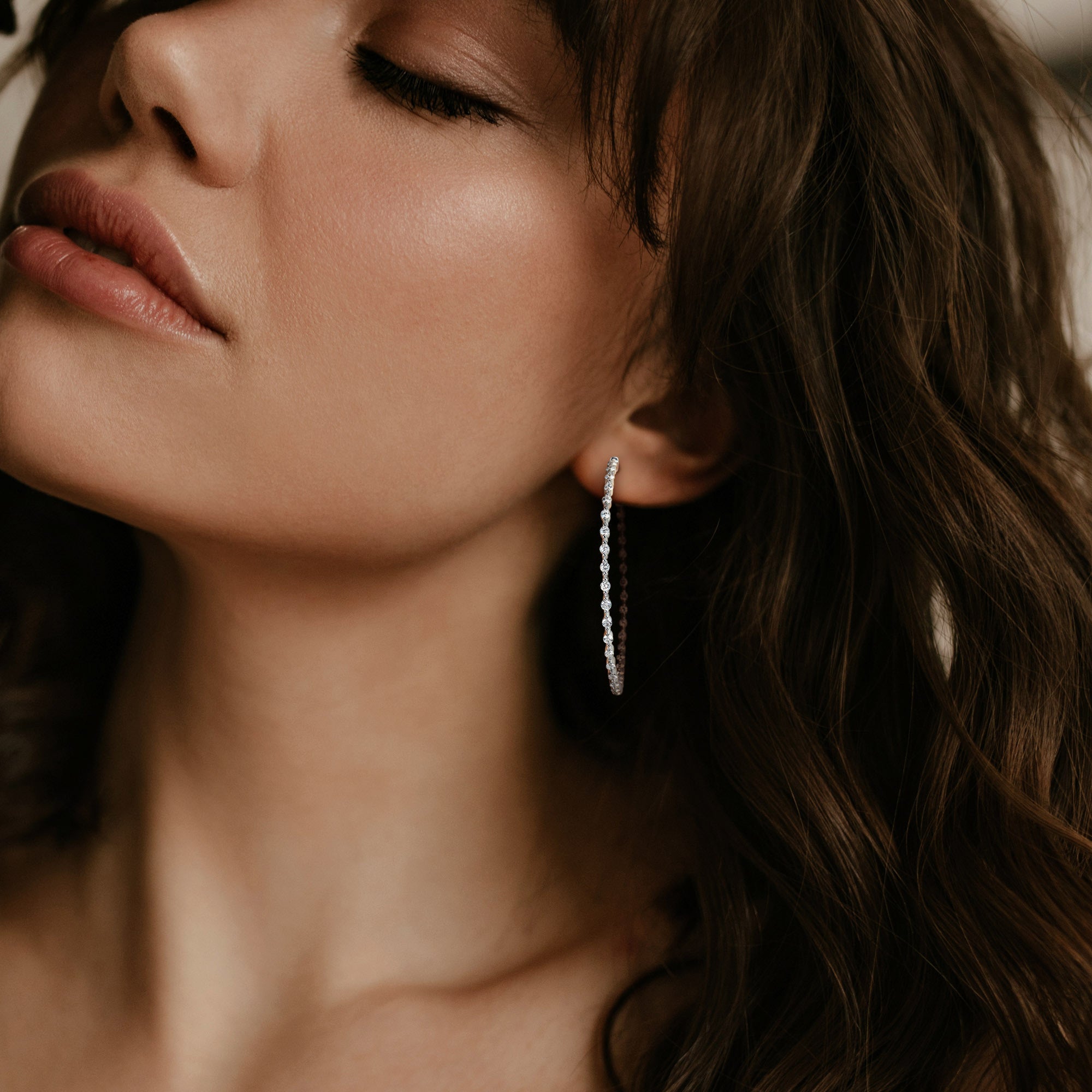 2 3/4ct TW Lab-Grown Diamond Inside Out Hoop Earrings in 14k White Gold Jewelry Lord & Taylor