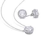 White sapphire halo pendant necklace in sterling silver by Lord & Taylor, detail view