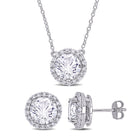 White sapphire halo necklace and earring set in sterling silver by Lord & Taylor, front view